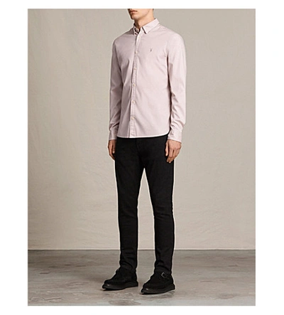 Shop Allsaints Redondo Slim-fit Cotton Shirt In Ash Pink