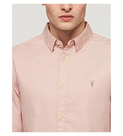 Shop Allsaints Redondo Slim-fit Cotton Shirt In Bleached Pink