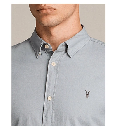 Shop Allsaints Redondo Slim-fit Cotton Shirt In Chrome Blue
