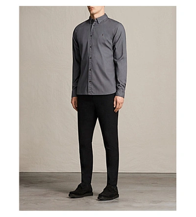 Shop Allsaints Redondo Slim-fit Cotton Shirt In Coal Grey