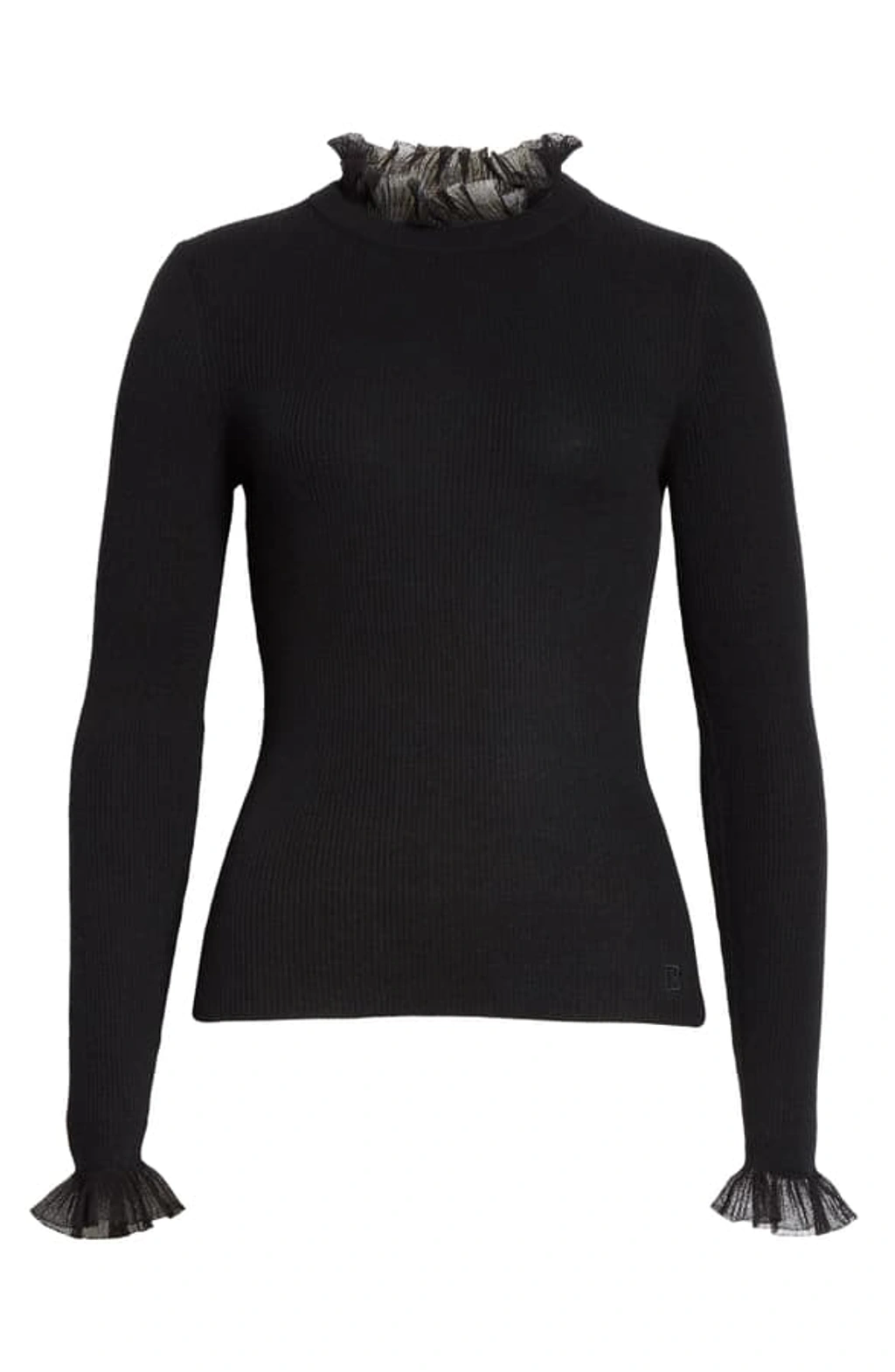 Ted Baker Dvana Frilled Trim Ribbed Sweater In Black ModeSens
