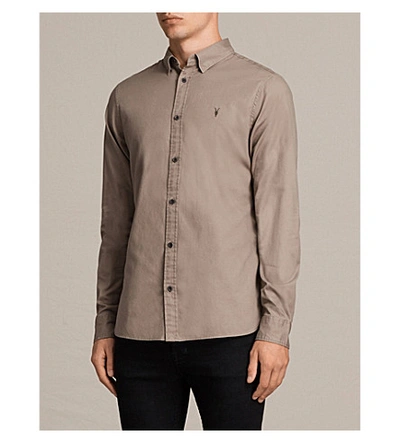 Shop Allsaints Redondo Slim-fit Cotton Shirt In Shale Brown