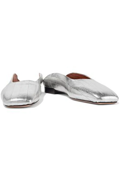 Shop Rosetta Getty Woman Metallic Textured-leather Slippers Silver