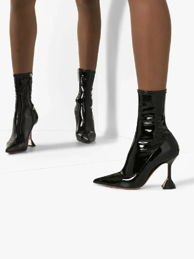 Shop Amina Muaddi Black 95 Patent Ankle Boots