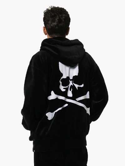 Shop Mastermind Japan Skull Print Velvet Hoodie In Black