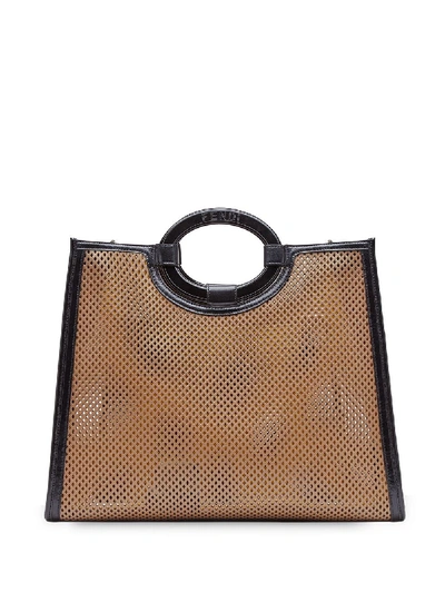 Shop Fendi Runaway Leather Shopping Bag In Beige