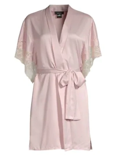 Shop Natori Lace-trim Satin Robe In Rose