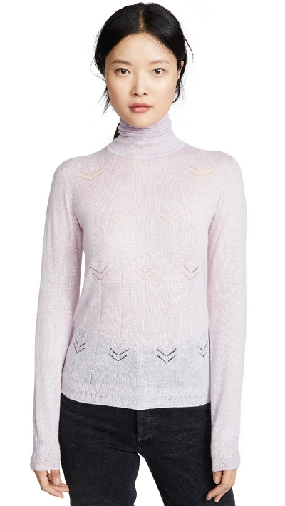 Shop Adam Lippes Cashmere Turtleneck With Flowers In Lilac