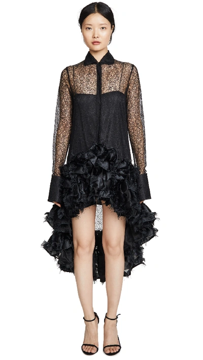 Shop Anais Jourden Black Lace Tunic Dress With Confetti Gathered Ruffles