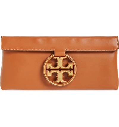 Shop Tory Burch Miller Leather Clutch In Aged Camello