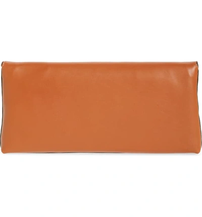 Shop Tory Burch Miller Leather Clutch In Aged Camello