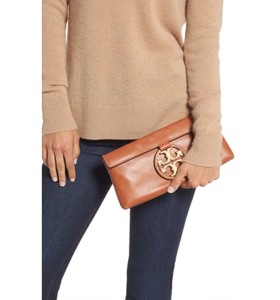Shop Tory Burch Miller Leather Clutch In Aged Camello