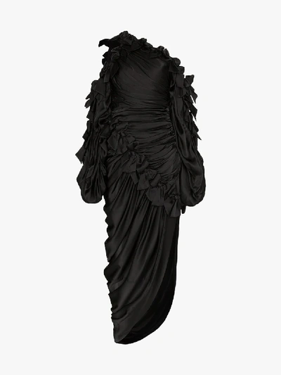 Shop Zimmermann Asymmetric Ruched Silk Midi Dress In Black