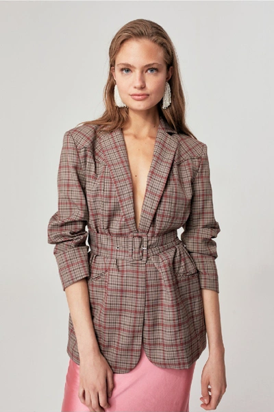 Shop C/meo Collective Hybrid Blazer In Taupe Check