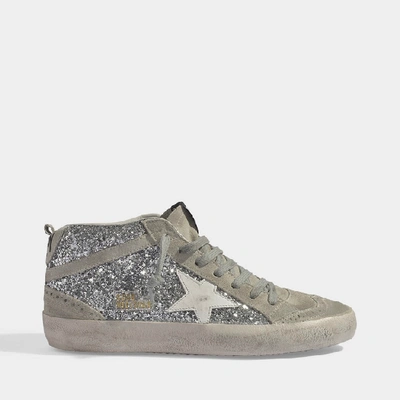 Shop Golden Goose Mid Star Sneakers In Silver Glitters And White Star