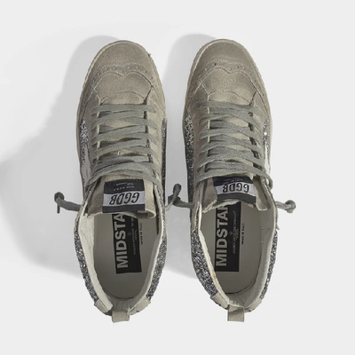 Shop Golden Goose Mid Star Sneakers In Silver Glitters And White Star