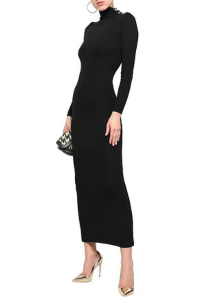 Mos Luftfart Tilstand Balmain Ribbed Merino Wool Turtleneck Maxi Dress In Black | ModeSens