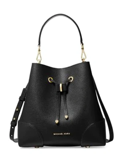 Shop Michael Kors Mercer Gallery Leather Bucket Shoulder Bag In Black