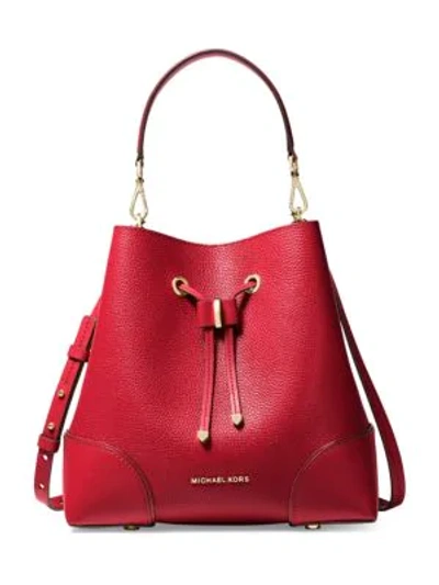 Shop Michael Kors Mercer Gallery Leather Bucket Shoulder Bag In Bright Red