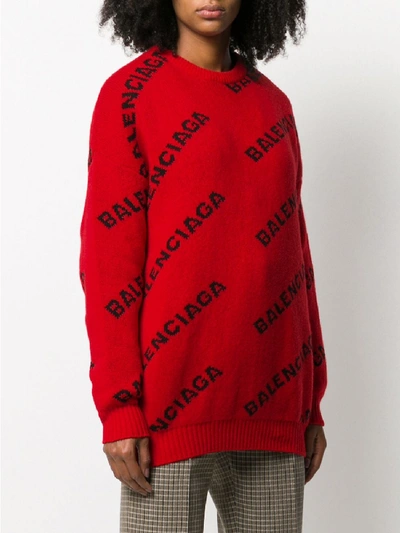 Shop Balenciaga Allover Logo Crewneck Sweater In Red