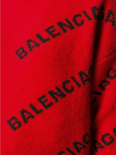 Shop Balenciaga Allover Logo Crewneck Sweater In Red