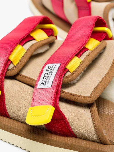 Shop Suicoke Beige And Red Moto Leather Slides In Brown