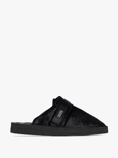 Shop Suicoke Black Zavo Pony Fur Leather Slides