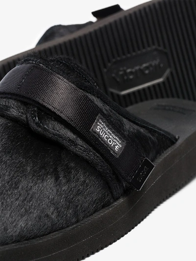 Shop Suicoke Black Zavo Pony Fur Leather Slides