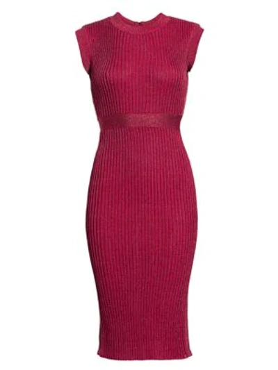 Shop Herve Leger Ribbed Lurex Midi Dress In Rogue