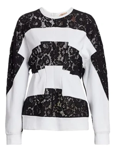 Shop N°21 No.21 Transitional Stripe Lace Insert Sweatshirt In White