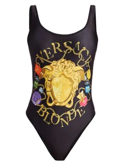 Shop Versace Medusa Logo Swimsuit In Black Multi