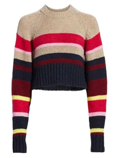 Shop Current Elliott Moonshine Striped Wool-blend Crop Sweater In Brown Multi