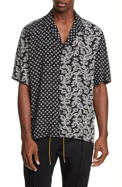 Shop Rhude Bandana Panel Short Sleeve Button-up Camp Shirt In Black