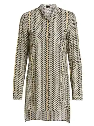 Shop Akris Tweed-print Long-sleeve Wool Blouse In Multi