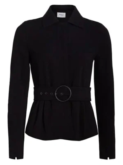 Shop Akris Punto Belted Jersey Peplum Jacket In Black