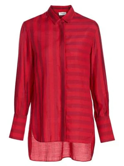 Shop Akris Punto Tonal Stripe High-low Blouse In Luminous Red