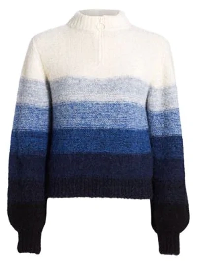 Shop Akris Punto Horizontal Stripe Puff-sleeve Stretch-alpaca Wool Knit Sweater In Multi