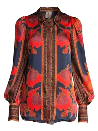 Shop Elie Tahari Floral-print Puff-sleeve Blouse In Kilim Multi