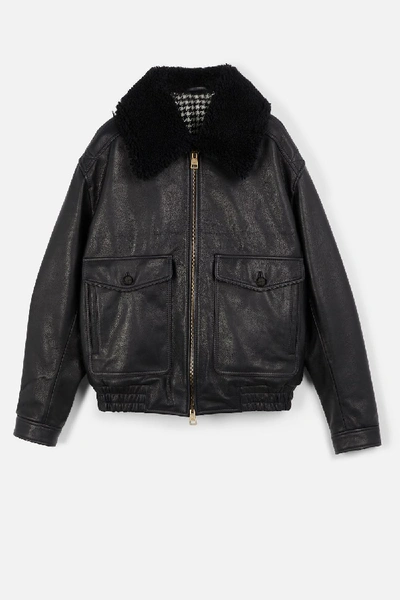 Shop Ami Alexandre Mattiussi Shearling Grained Leather Jacket In Black