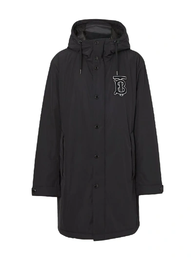 Shop Burberry Monogram Motif Nylon Twill Hooded Coat In Black
