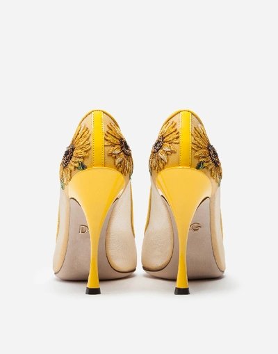 Shop Dolce & Gabbana Mesh Pumps With Sunflower Embroidery In Floral Print
