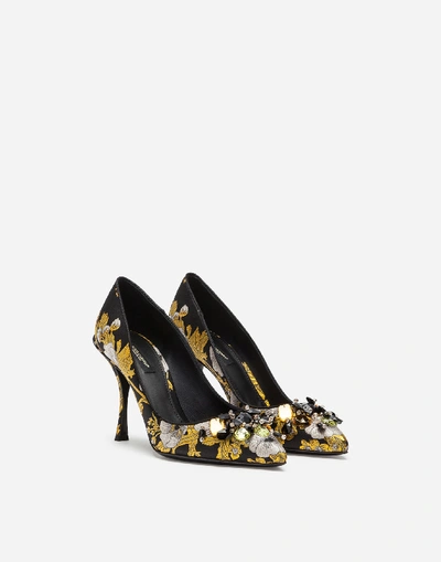 Shop Dolce & Gabbana Jacquard Pumps With Embroidery In Black