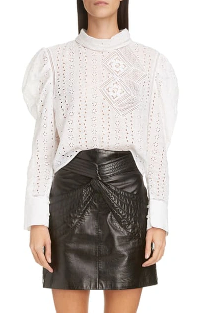 Shop Isabel Marant Puff Shoulder Eyelet Blouse In White