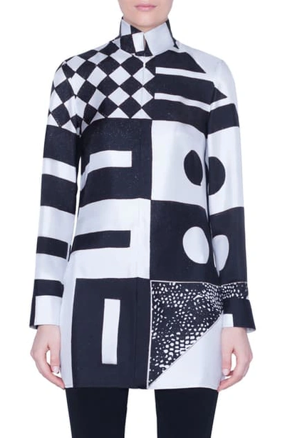 Shop Akris Kaleidoscope Print Silk Crepe Tunic Blouse In Swan-black