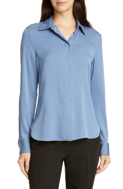 Shop Theory Classic Fitted Stretch Silk Shirt In Cornflower