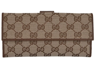 Pre-owned Gucci Continental Wallet Gg Supreme Beige/ebony
