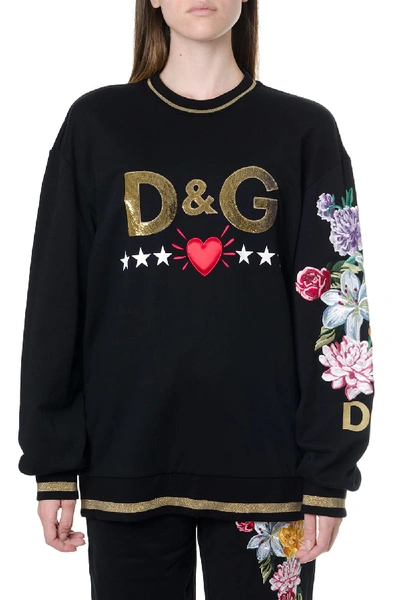 Shop Dolce & Gabbana Black Cotton Sweatshirt With Logo Print