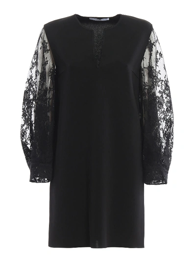 Shop Givenchy Black Lace Puffed Sleeve Dress