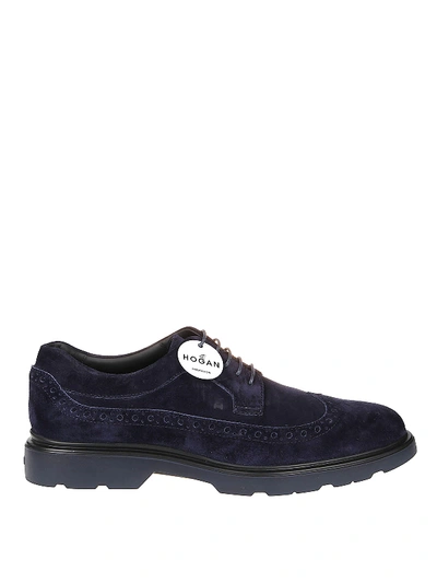 Shop Hogan Route H393 Suede Derby Brogues In Blue