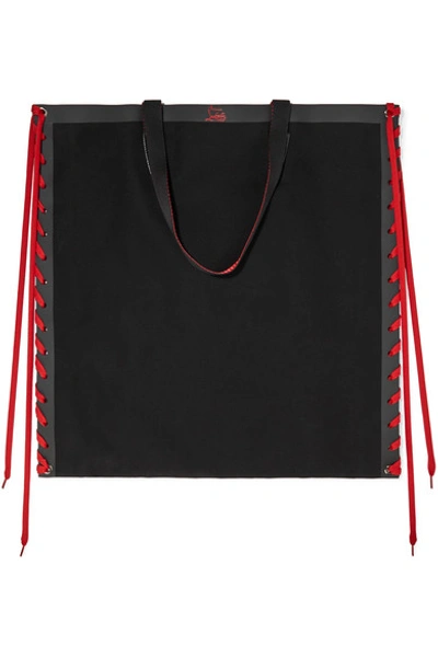 Shop Christian Louboutin Cabalace Lace-up Leather-trimmed Canvas Tote In Black